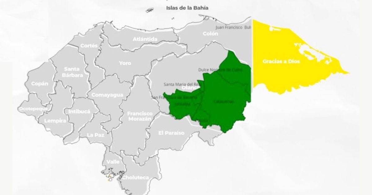 Gracias a Dios pasa a alerta amarilla; cinco municipios de Olancho siguen en alerta verde